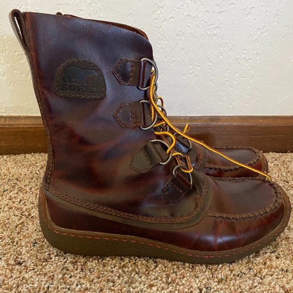 Men's Sorel Brown Leather Boots Size 9 - Picture 1 of 6